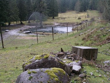 Future site of power house, water will drain into pond stocked with fish.